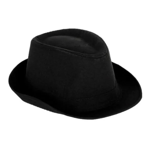 1920's Gangster Trilby Fedora Hat - Black with Black Ribbon