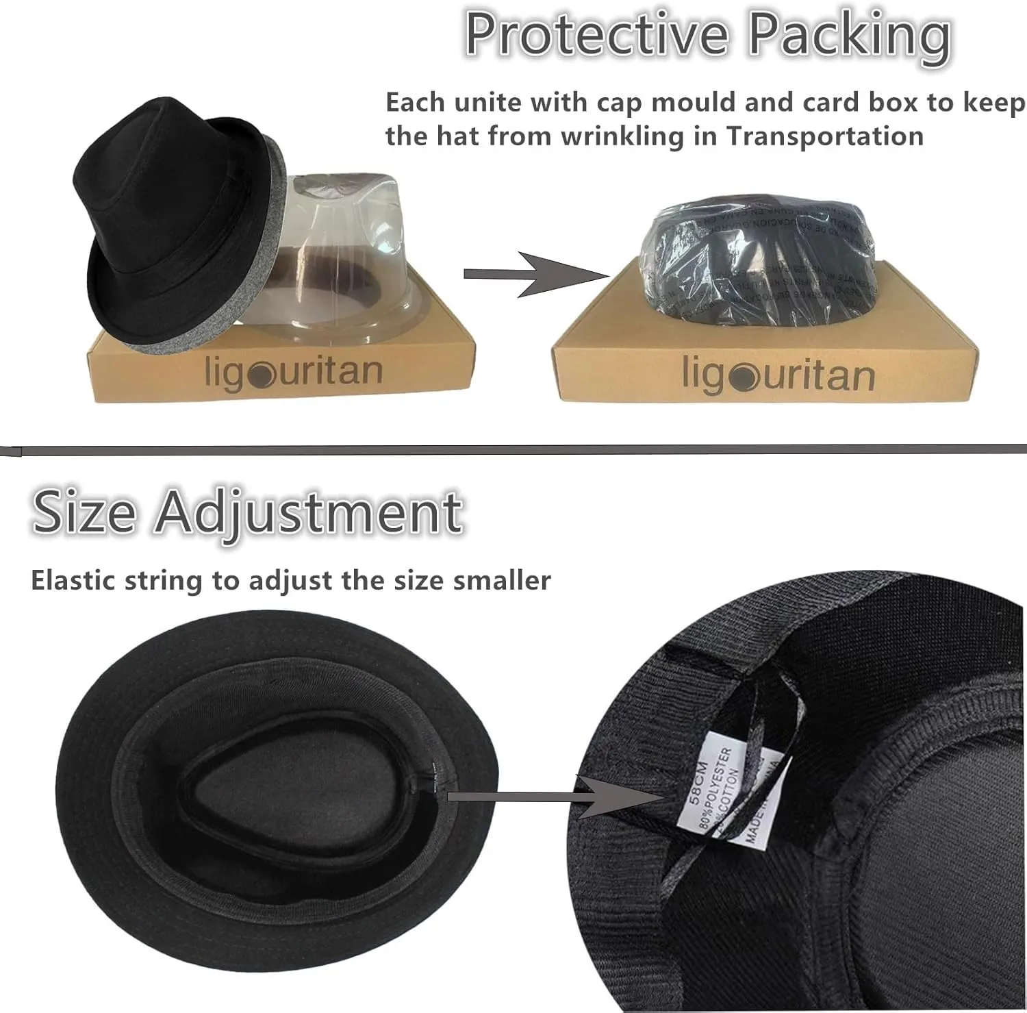 2 Pack Manhattan Fedora Hat for Men Gangster Trilby Vintage Felt Hat
