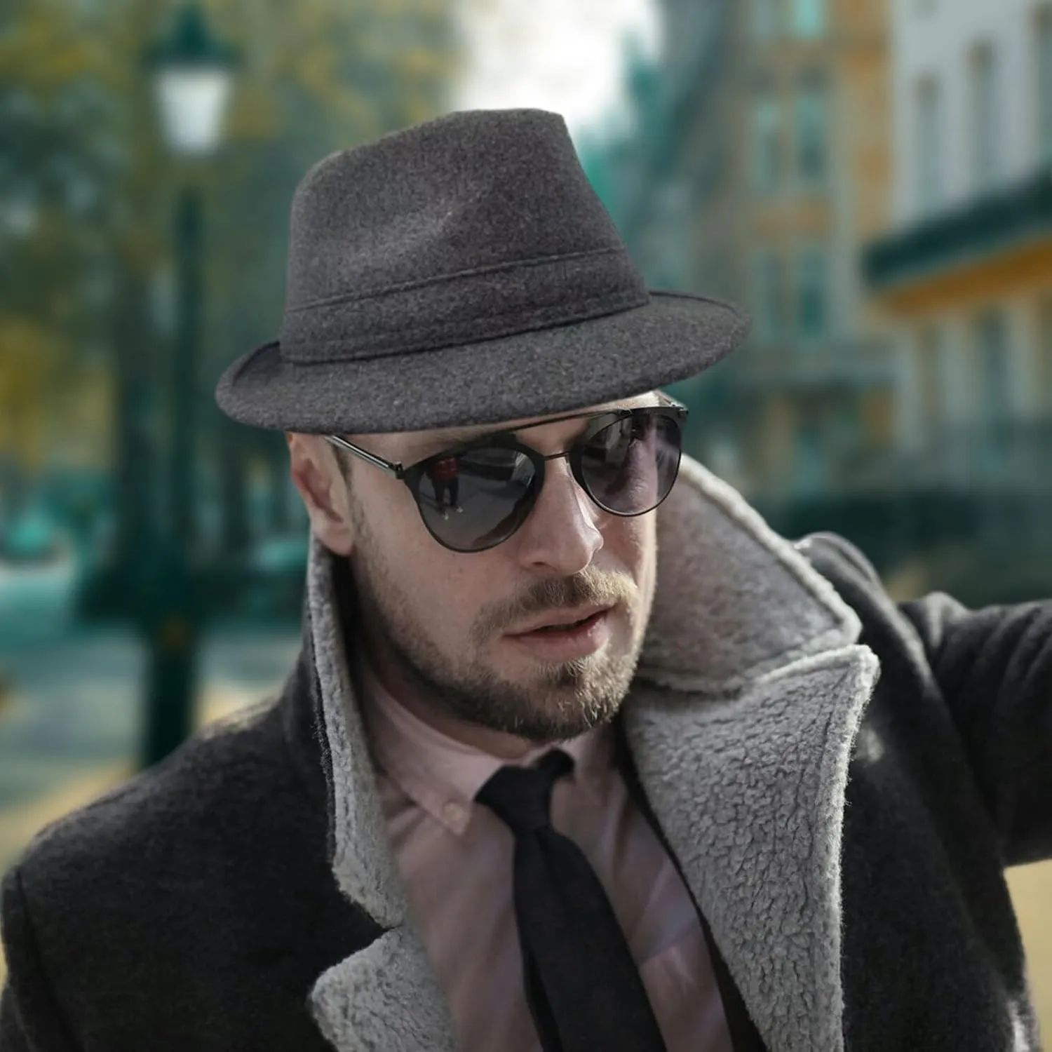 2 Pack Manhattan Fedora Hat for Men Gangster Trilby Vintage Felt Hat