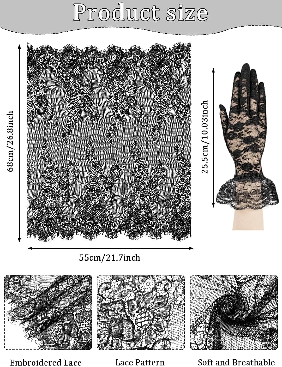 2 Pcs Lace Veil Church Mantilla Catholic Veil Bridal Wedding Veils Halloween Veil Gloves