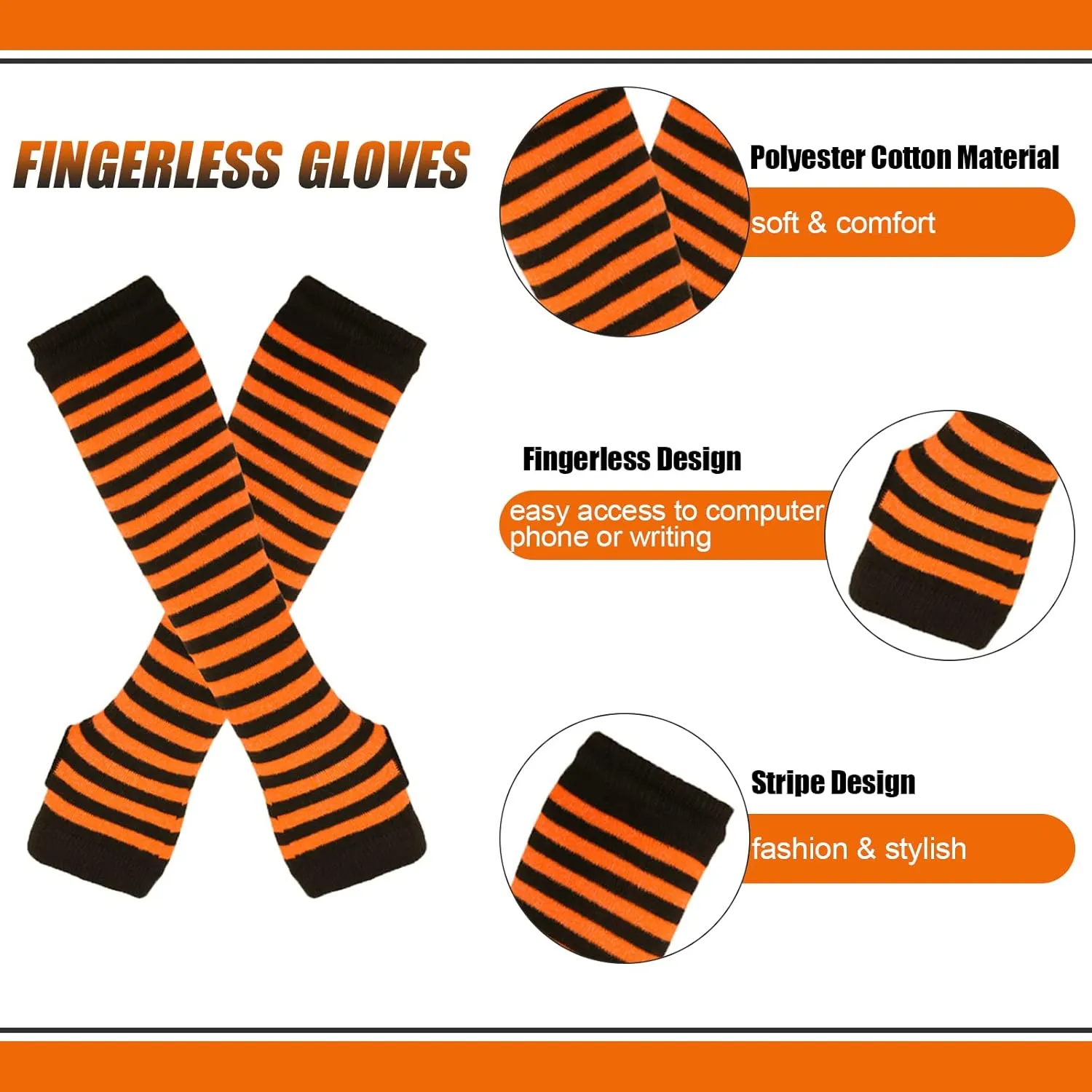 2/4 Sets Womens Striped Knee High Socks Long Knitted Arm Warmers Fingerless Gloves for Halloween Costume