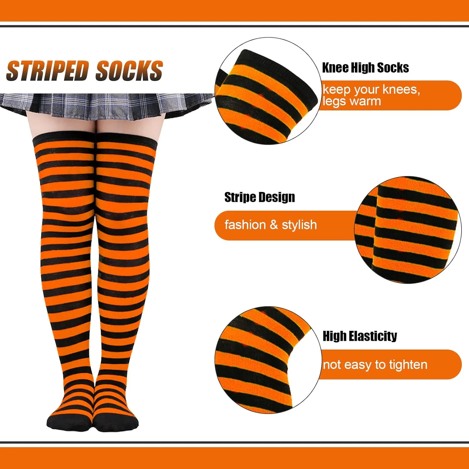 2/4 Sets Womens Striped Knee High Socks Long Knitted Arm Warmers Fingerless Gloves for Halloween Costume