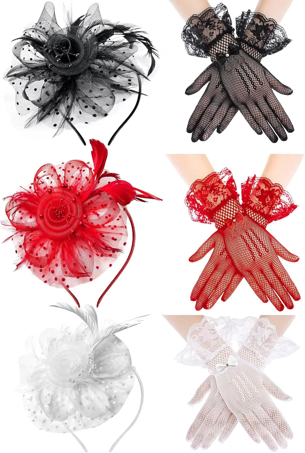 5Pcs Fascinators Hat for Women Tea Party Veil Mesh Headband Feather Hat for Women Veil Tea Party Hats