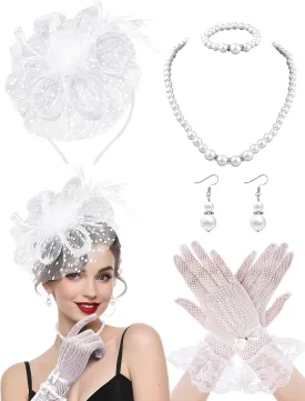 5Pcs Fascinators Hat for Women Tea Party Veil Mesh Headband Feather Hat for Women Veil Tea Party Hats