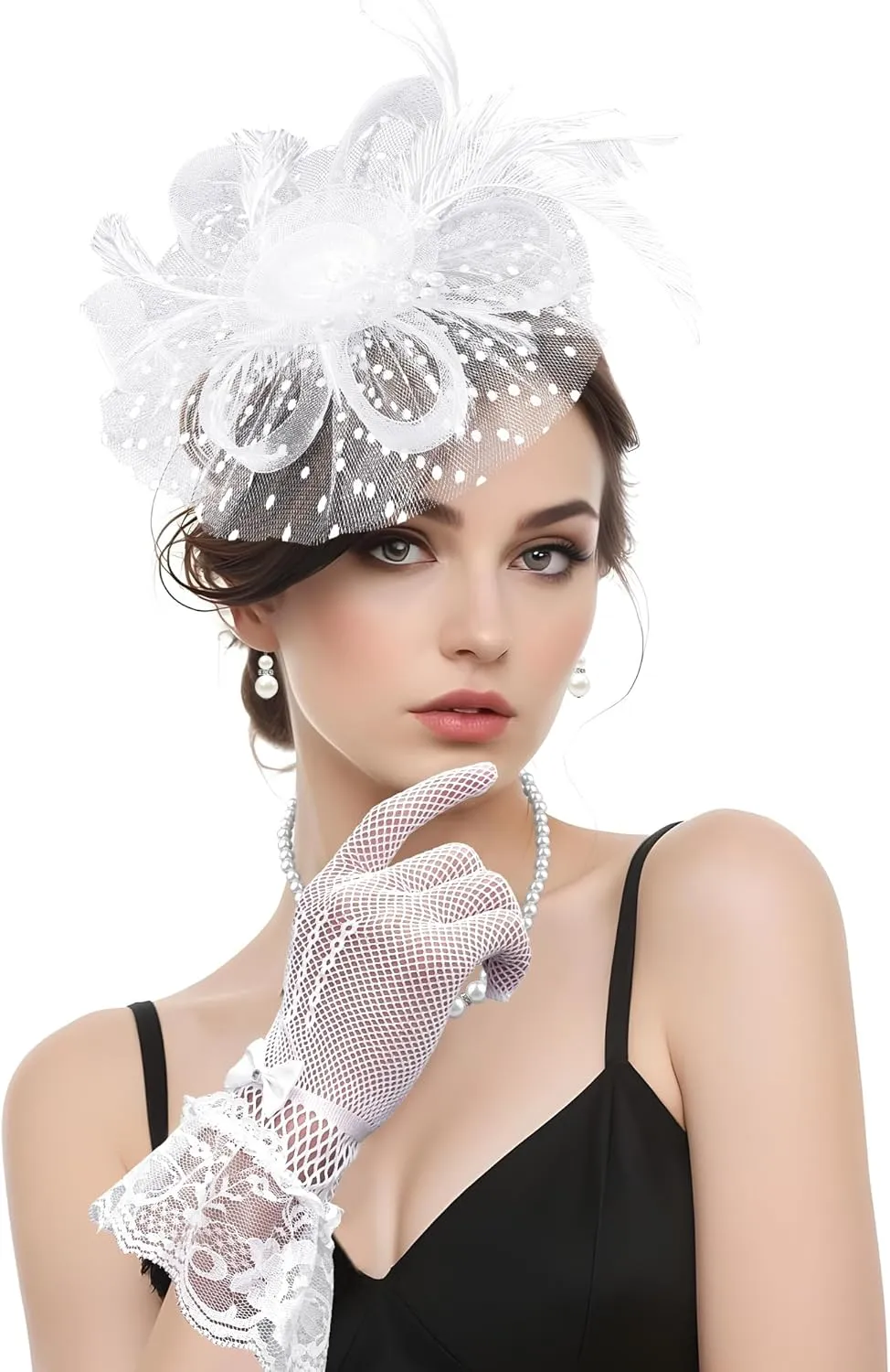 5Pcs Fascinators Hat for Women Tea Party Veil Mesh Headband Feather Hat for Women Veil Tea Party Hats