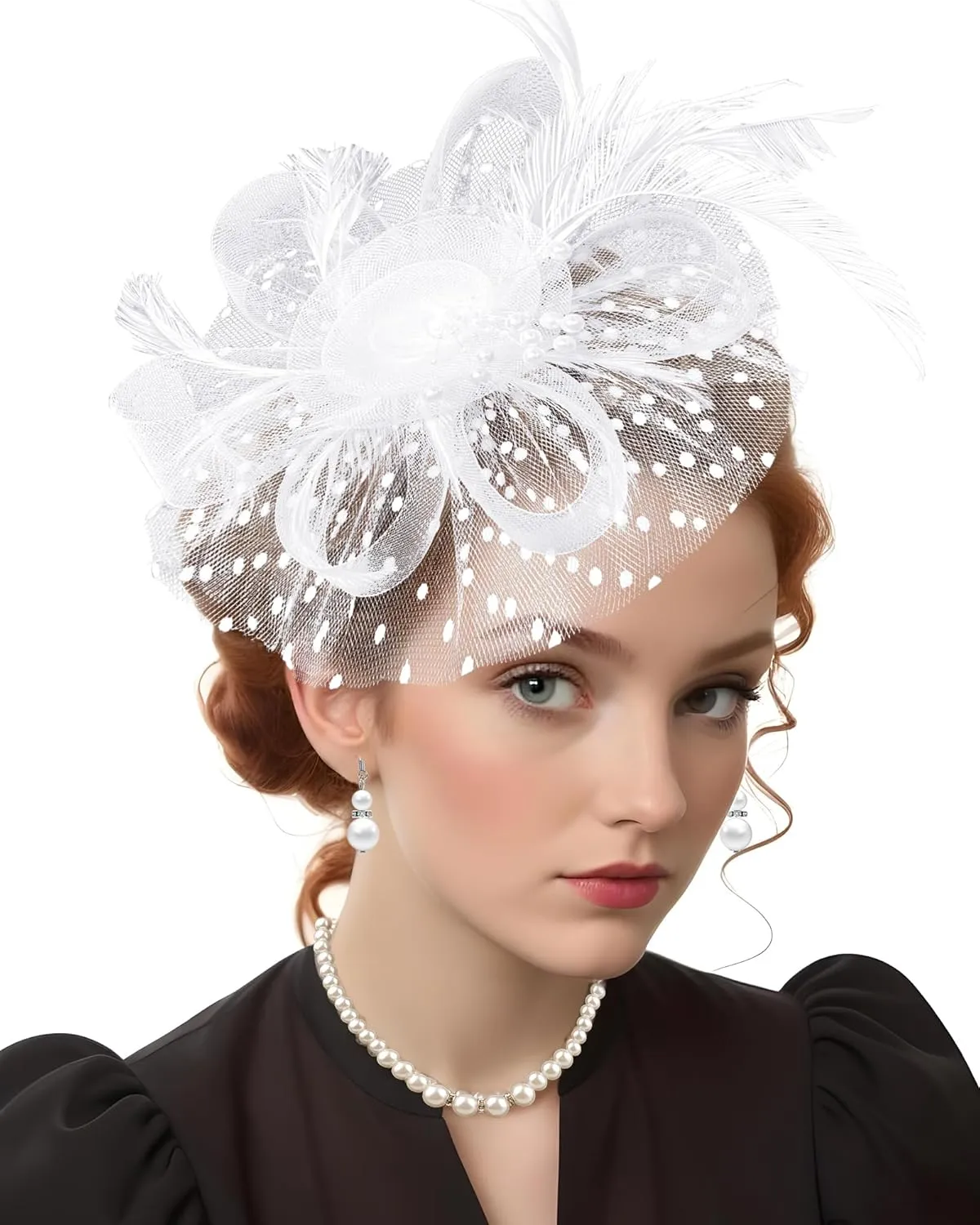 5Pcs Fascinators Hat for Women Tea Party Veil Mesh Headband Feather Hat for Women Veil Tea Party Hats