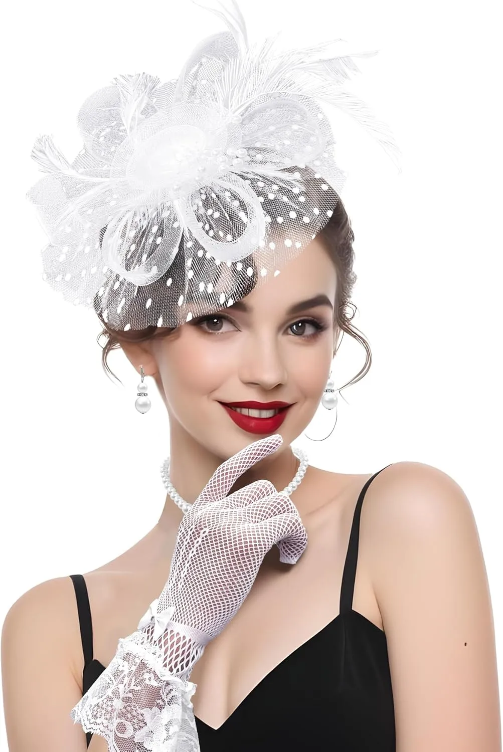 5Pcs Fascinators Hat for Women Tea Party Veil Mesh Headband Feather Hat for Women Veil Tea Party Hats