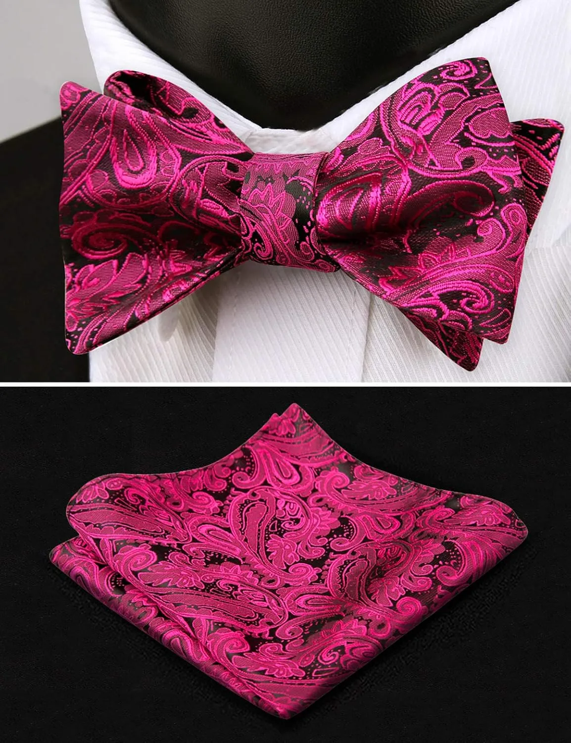 Alizeal Mens Paisley Jacquard Self-Tie Bow Tie Pocket Square Set