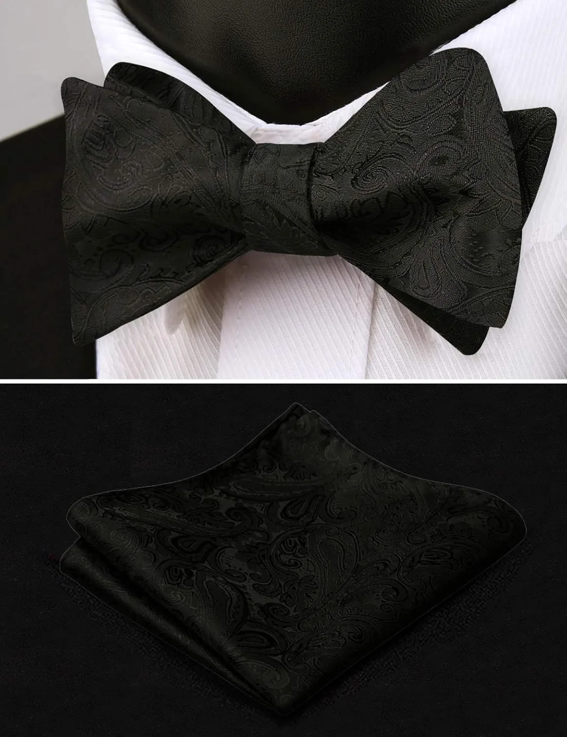 Alizeal Mens Paisley Jacquard Self-Tie Bow Tie Pocket Square Set