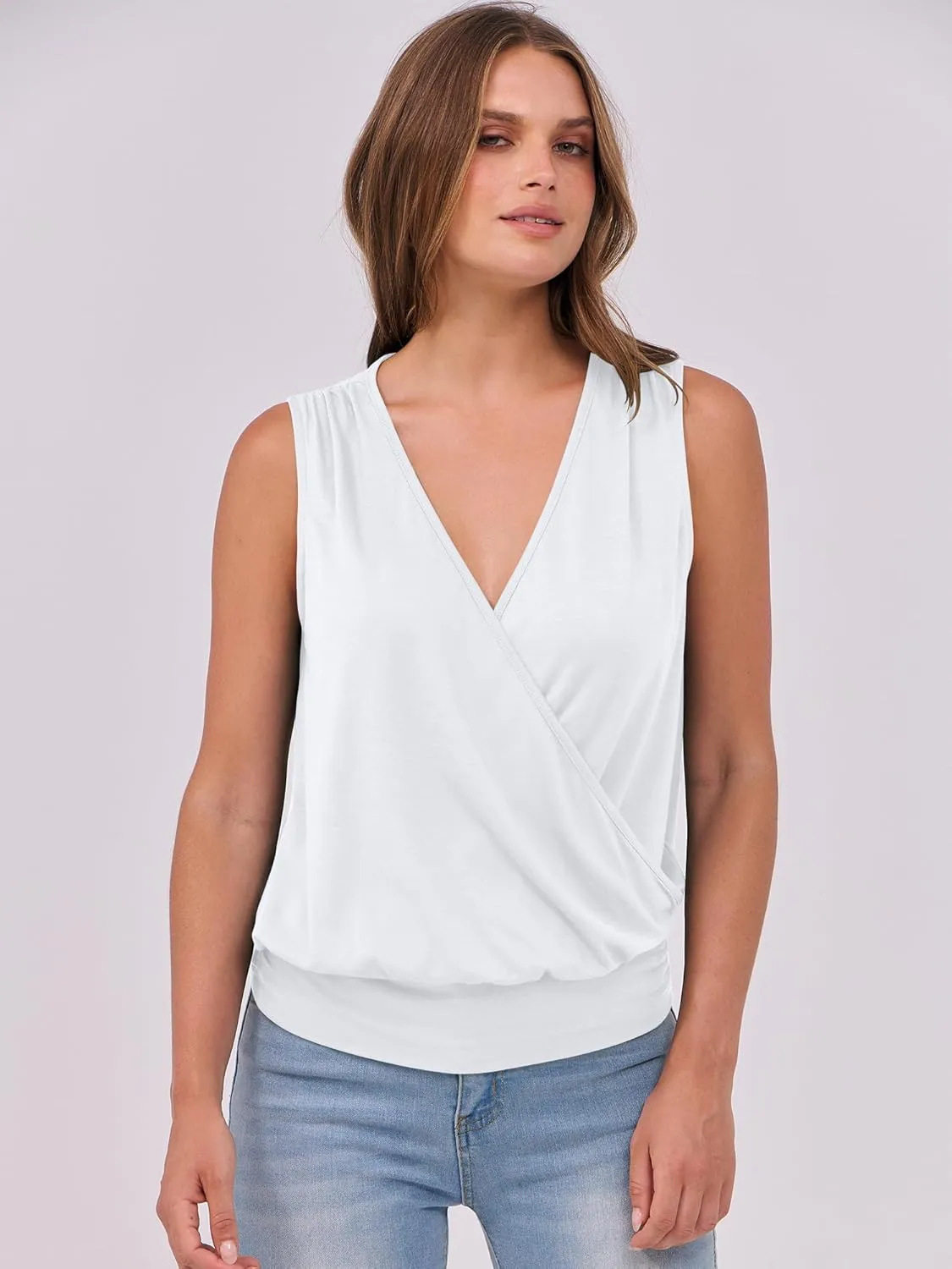 ANRABESS Womens V Neck Tank Tops Wrap Banded Hem Shirts Sleeveless Ruched Going Out Blouse 2025 Summer Fashion Clothing