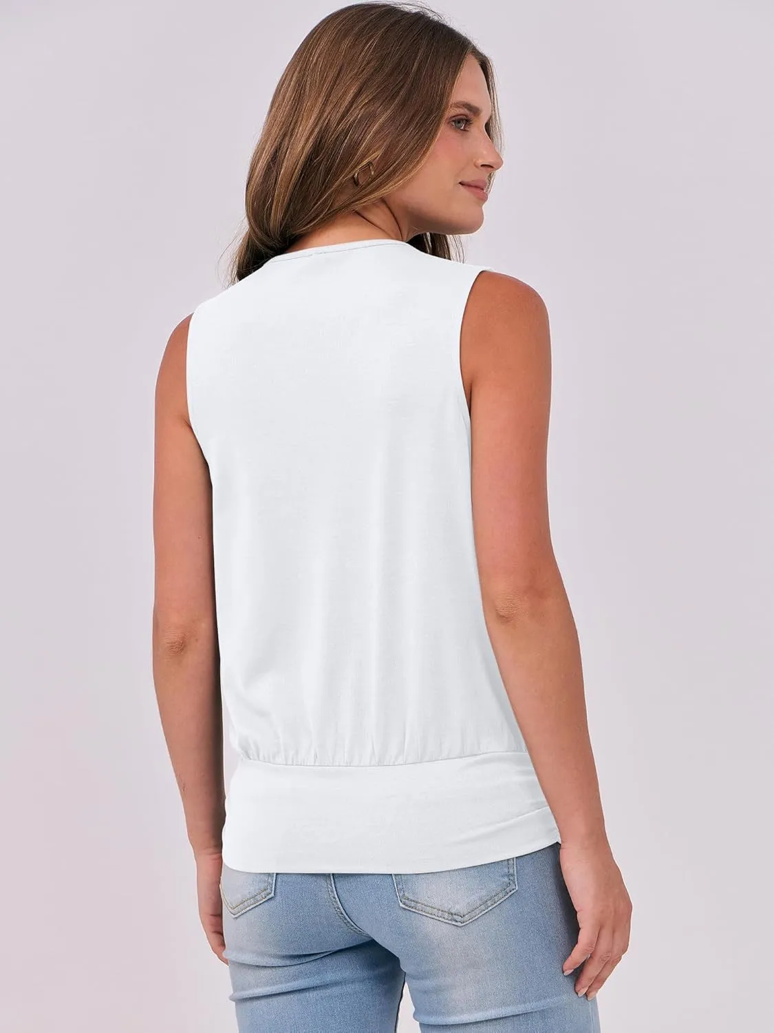 ANRABESS Womens V Neck Tank Tops Wrap Banded Hem Shirts Sleeveless Ruched Going Out Blouse 2025 Summer Fashion Clothing