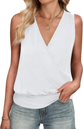 ANRABESS Womens V Neck Tank Tops Wrap Banded Hem Shirts Sleeveless Ruched Going Out Blouse 2025 Summer Fashion Clothing