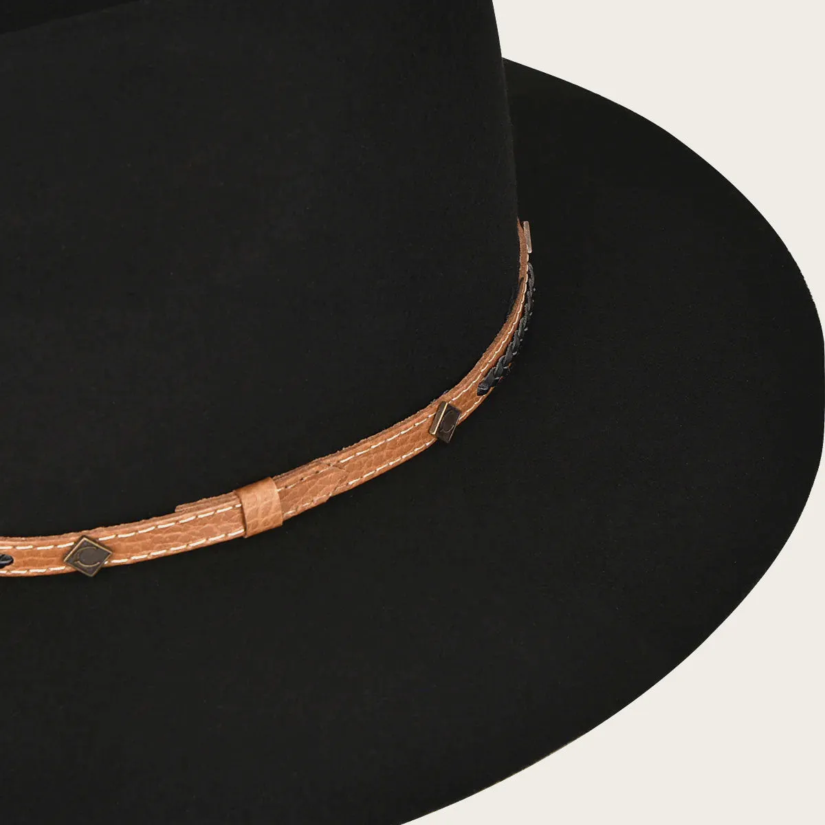 Black Wool Hat With Decorated Belt