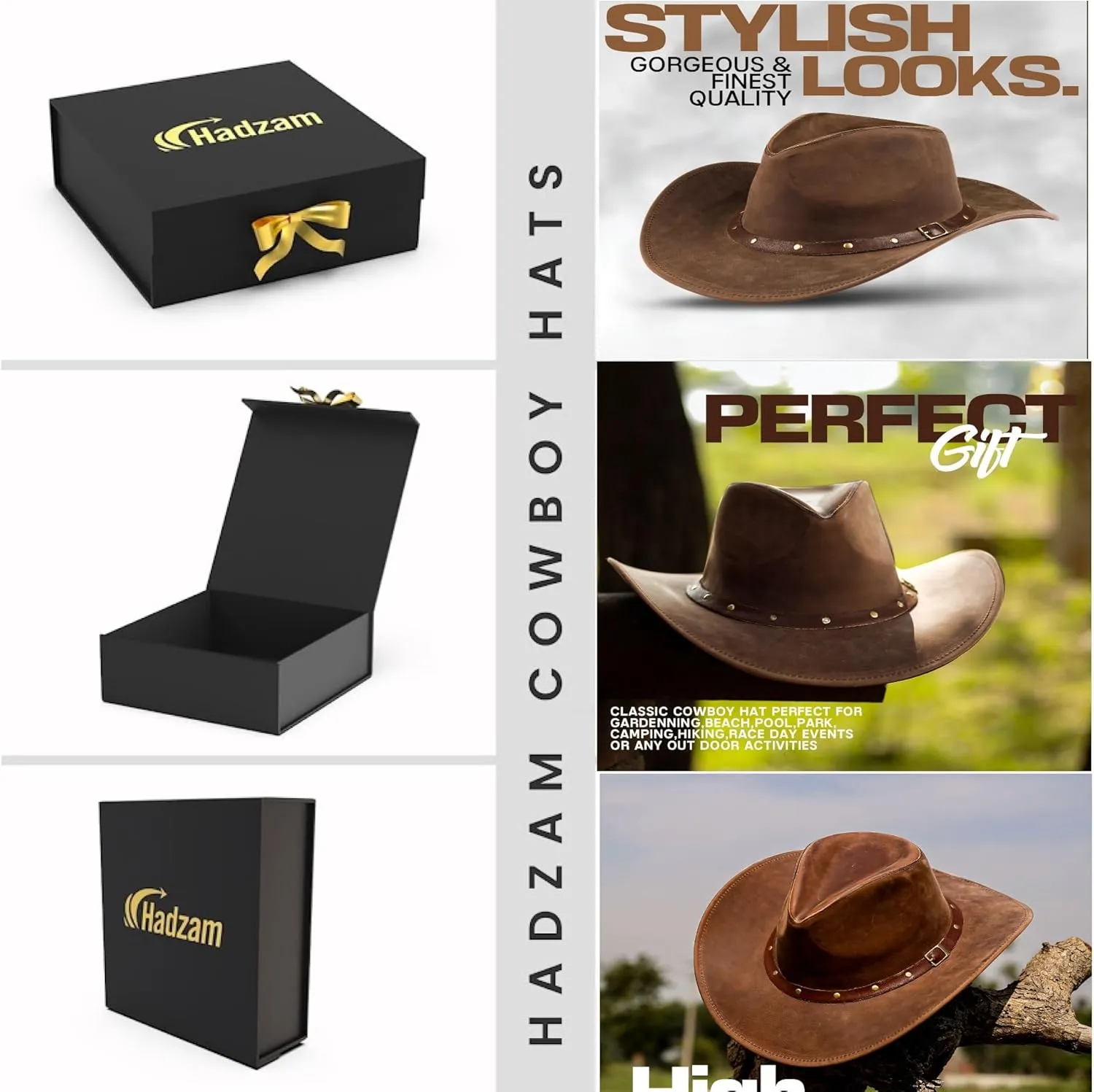 Block Grain Leather Cowboy Hat for Men Women Shape able into Out Back hat Durable Leather Hats for Men | Western hat