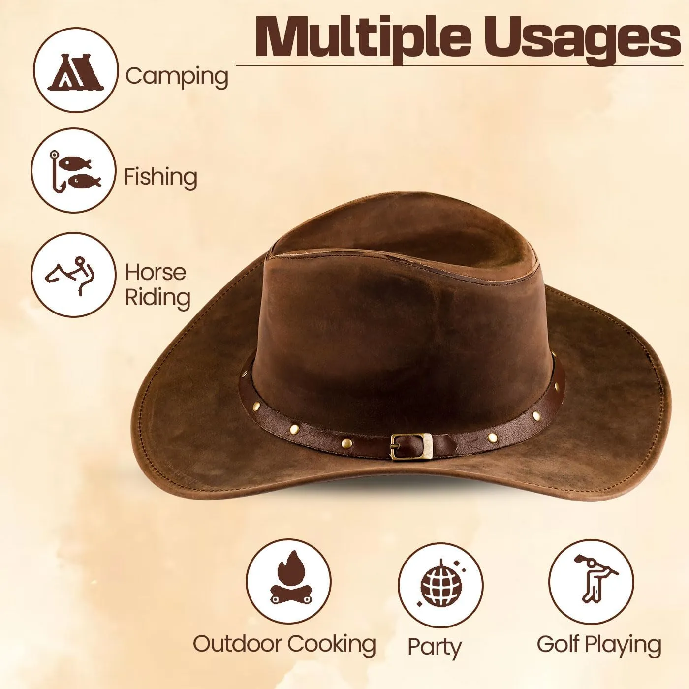Block Grain Leather Cowboy Hat for Men Women Shape able into Out Back hat Durable Leather Hats for Men | Western hat
