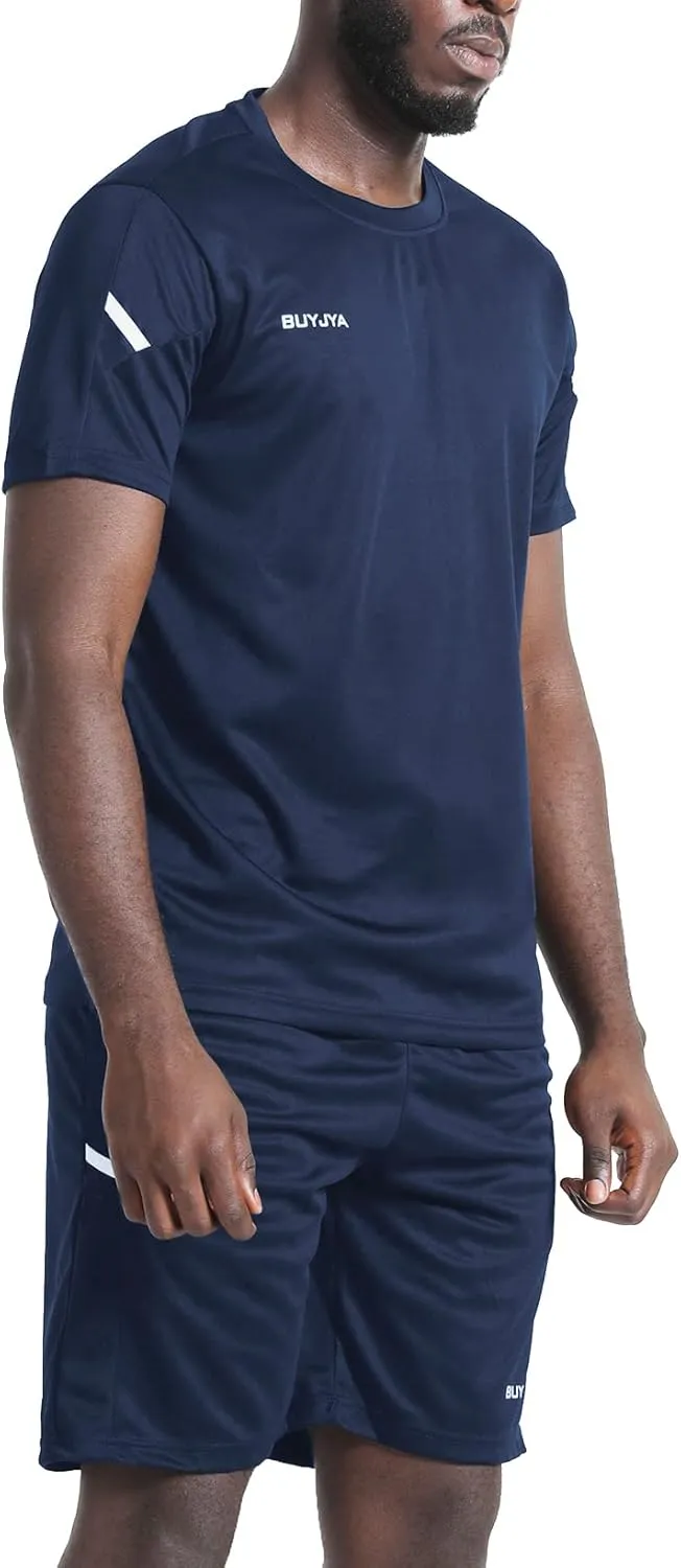 BUYJYA Men's Workout Clothes Athletic Shorts Shirt Set 3 Pack Basketball Football Training Running Gym Christmas gifts