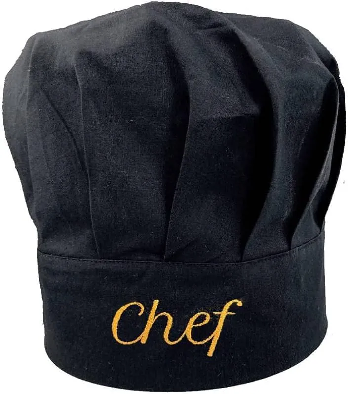Chef Hat - Embroidered with Lettering, Male & Female Sizes, Black & White
