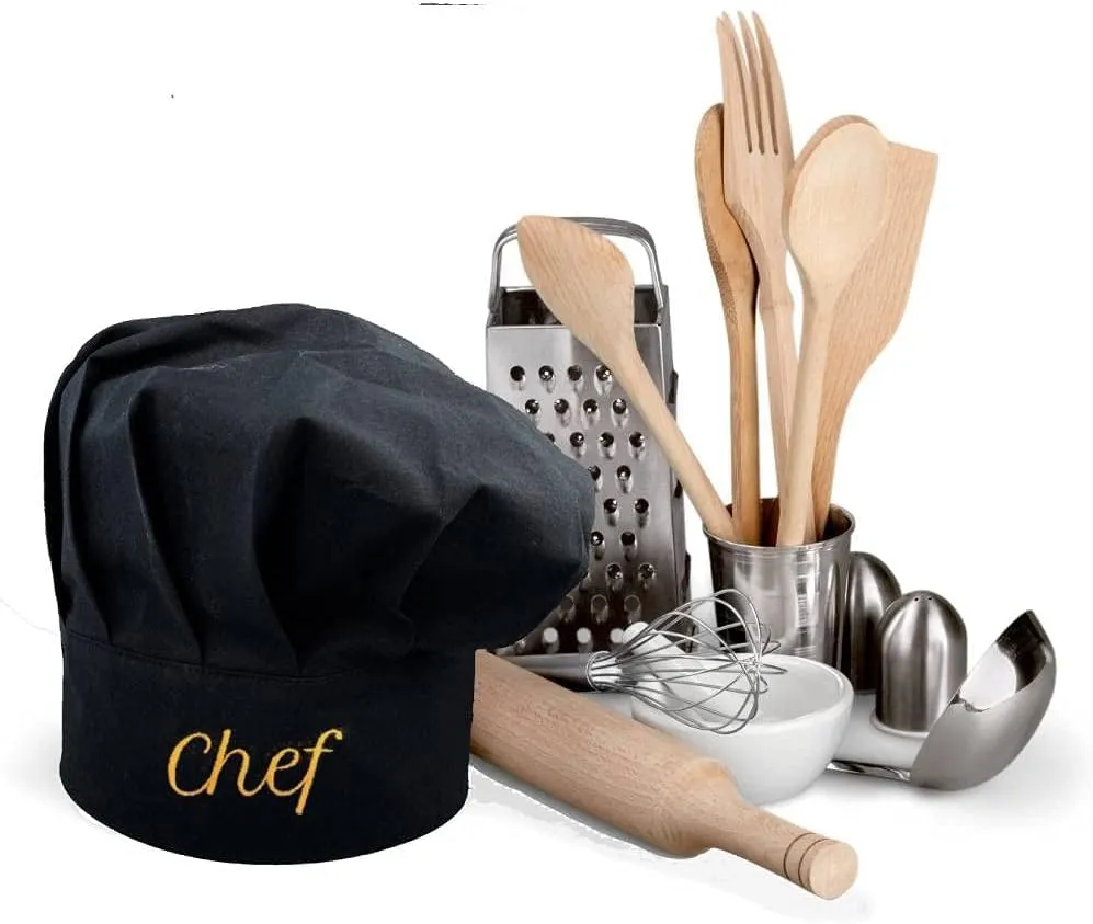 Chef Hat - Embroidered with Lettering, Male & Female Sizes, Black & White