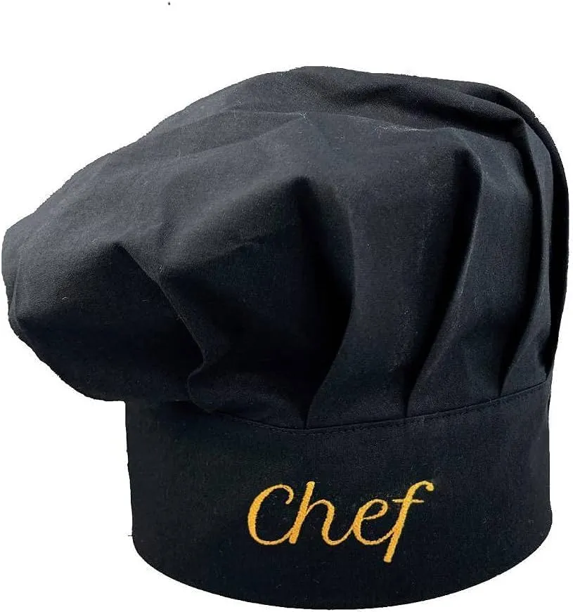 Chef Hat - Embroidered with Lettering, Male & Female Sizes, Black & White
