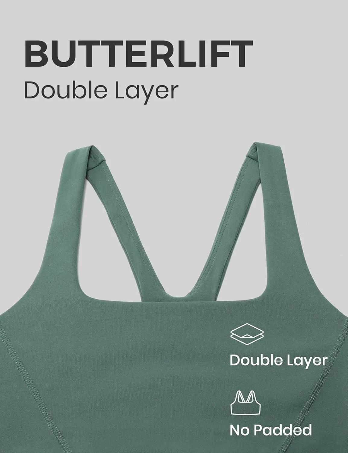 CRZ YOGA Butterlift Double Lined Square Neck Sports Bras for Women - Wireless V-Shaped Racerback Workout Yoga Top Non Padded