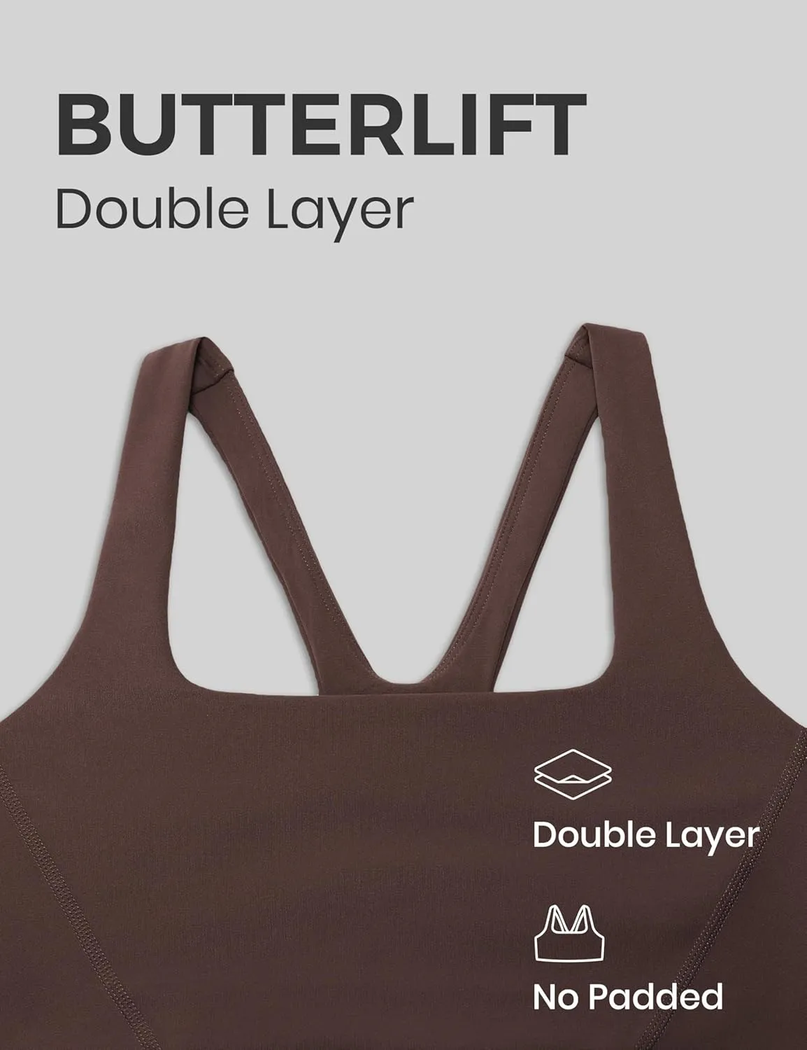 CRZ YOGA Butterlift Double Lined Square Neck Sports Bras for Women - Wireless V-Shaped Racerback Workout Yoga Top Non Padded
