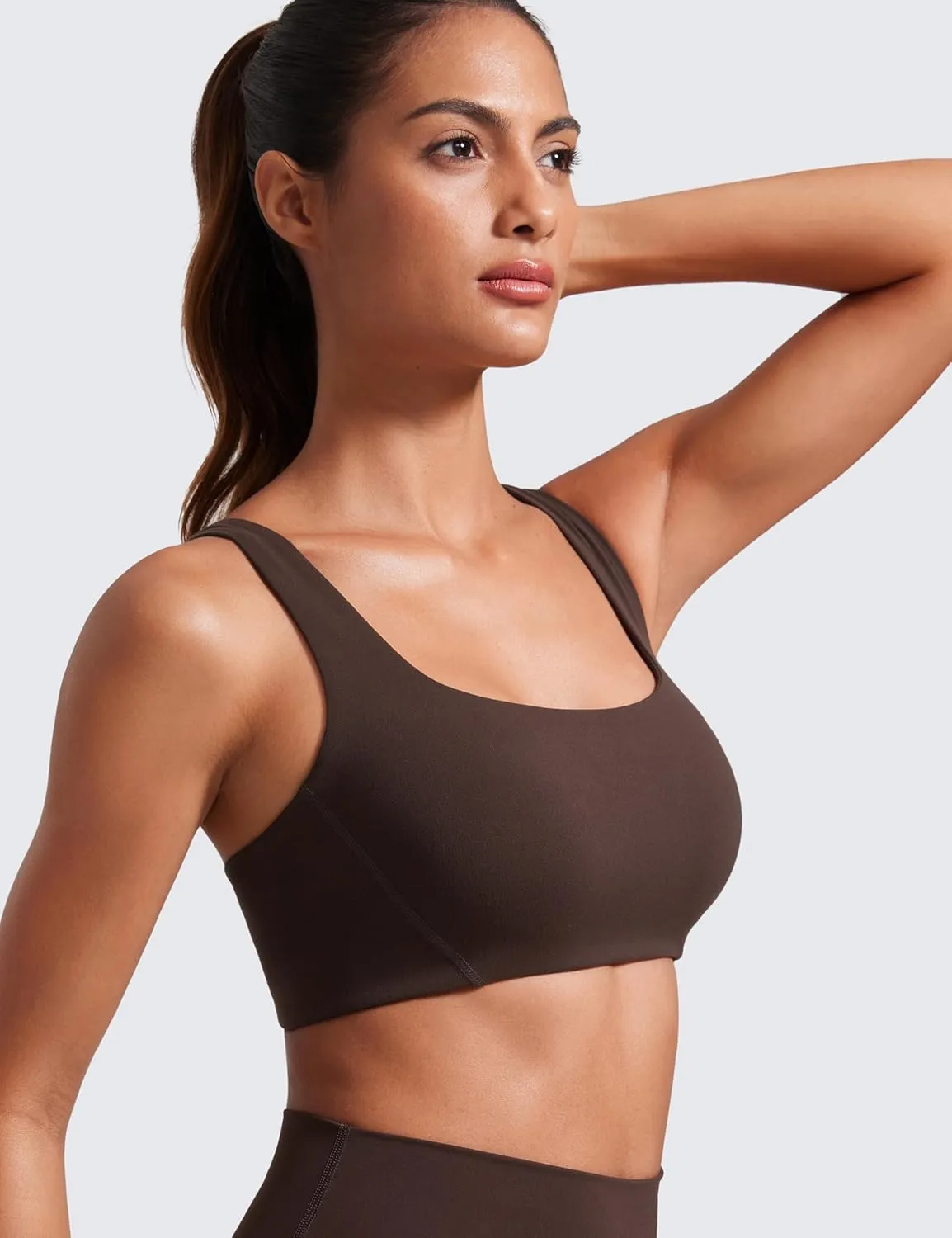 CRZ YOGA Butterlift Double Lined Square Neck Sports Bras for Women - Wireless V-Shaped Racerback Workout Yoga Top Non Padded