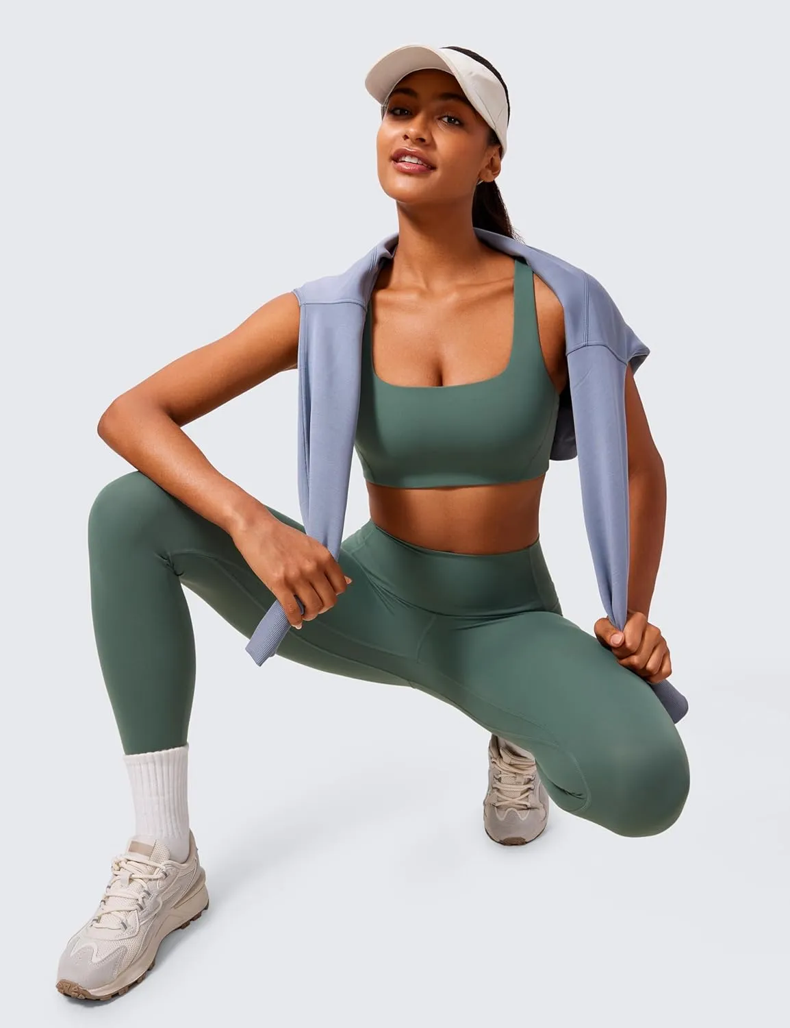 CRZ YOGA Butterlift Double Lined Square Neck Sports Bras for Women - Wireless V-Shaped Racerback Workout Yoga Top Non Padded