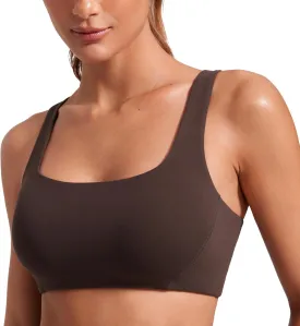 CRZ YOGA Butterlift Double Lined Square Neck Sports Bras for Women - Wireless V-Shaped Racerback Workout Yoga Top Non Padded