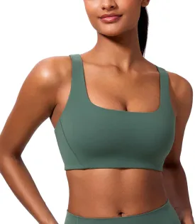 CRZ YOGA Butterlift Double Lined Square Neck Sports Bras for Women - Wireless V-Shaped Racerback Workout Yoga Top Non Padded