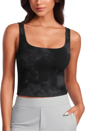 CRZ YOGA Womens Butterluxe Double Lined Square Neck Tight Tank Tops Sleeveless Workout Cropped Casual Yoga Fitted Shirts