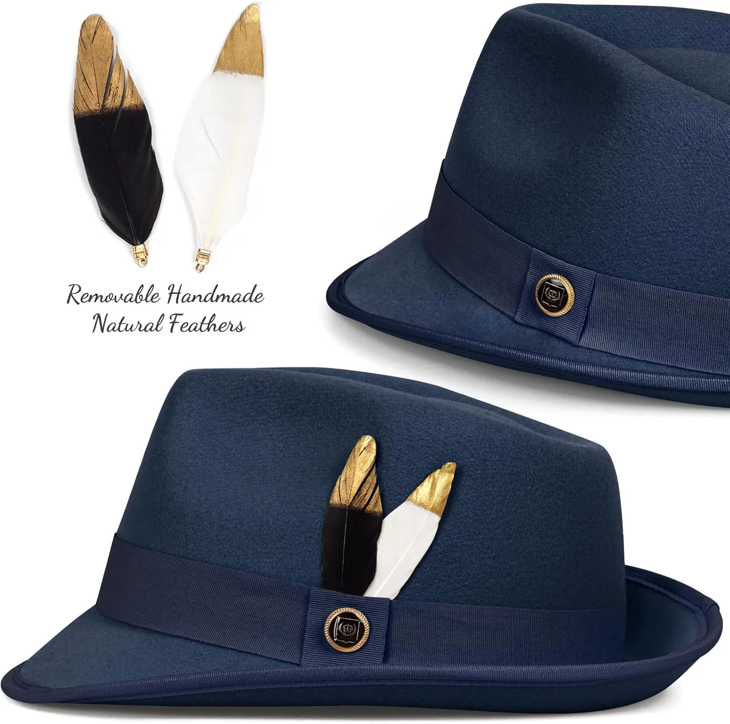 FADACHY Fedora Hats for Men & Women Short Brim Felt hat Trilby Fedora with Feather Panama Dress Hat
