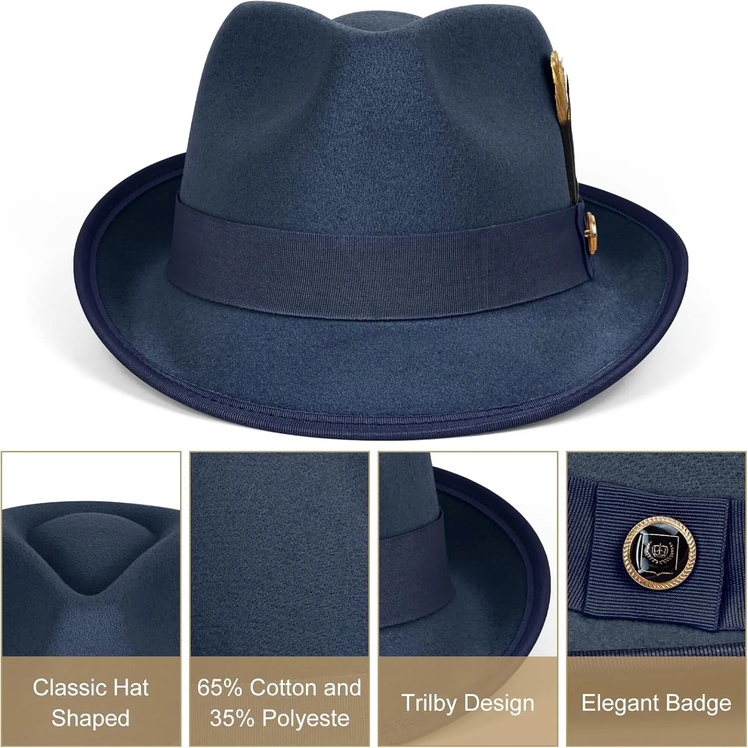 FADACHY Fedora Hats for Men & Women Short Brim Felt hat Trilby Fedora with Feather Panama Dress Hat