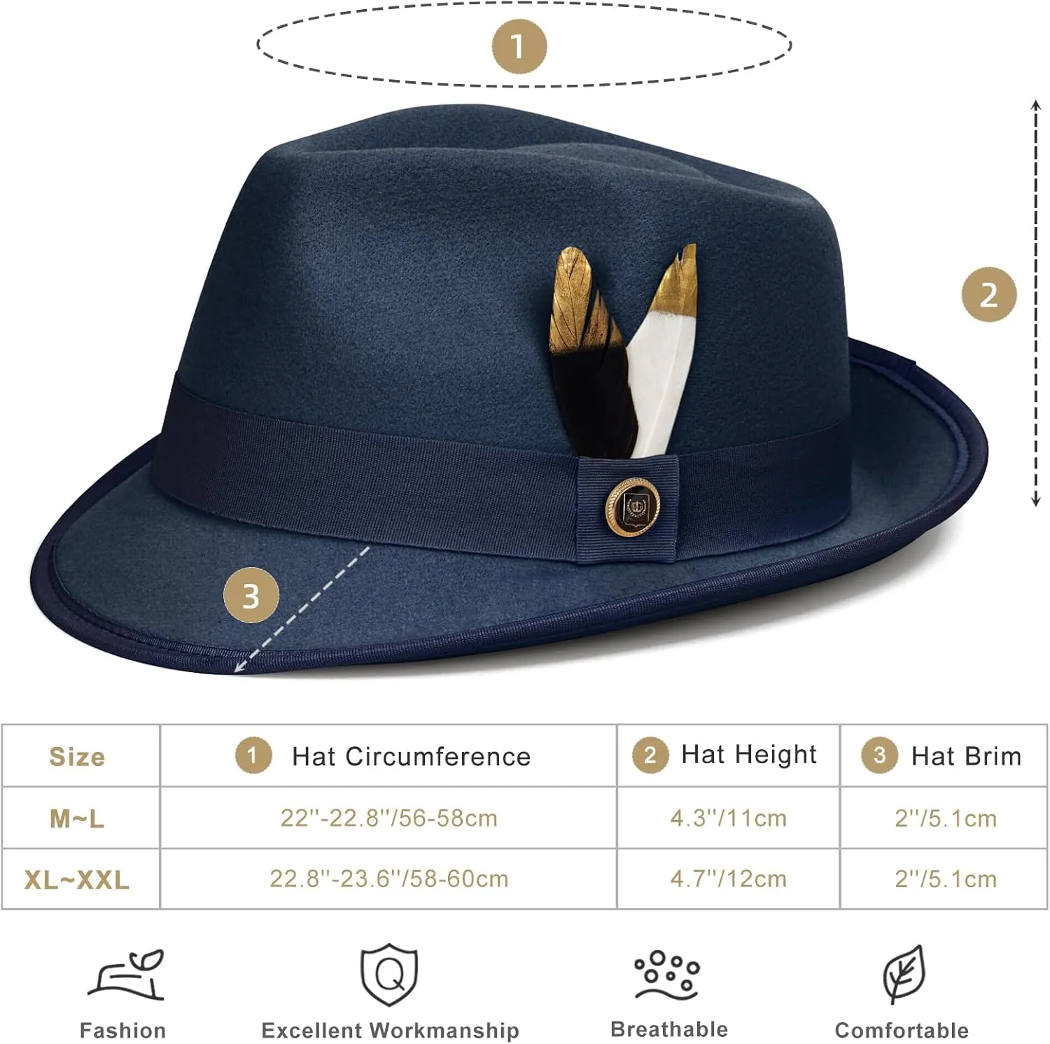 FADACHY Fedora Hats for Men & Women Short Brim Felt hat Trilby Fedora with Feather Panama Dress Hat
