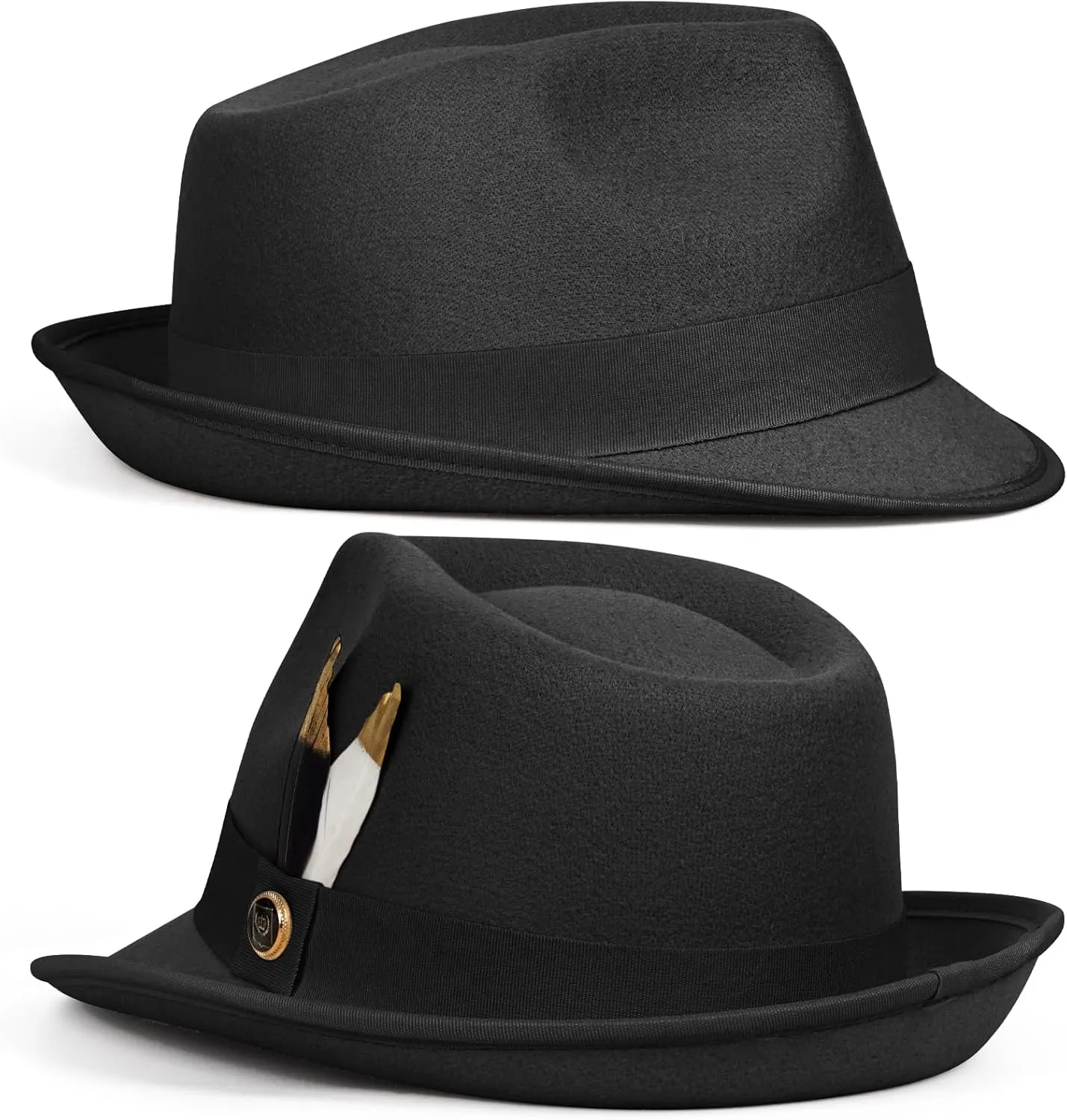 FADACHY Fedora Hats for Men & Women Short Brim Felt hat Trilby Fedora with Feather Panama Dress Hat