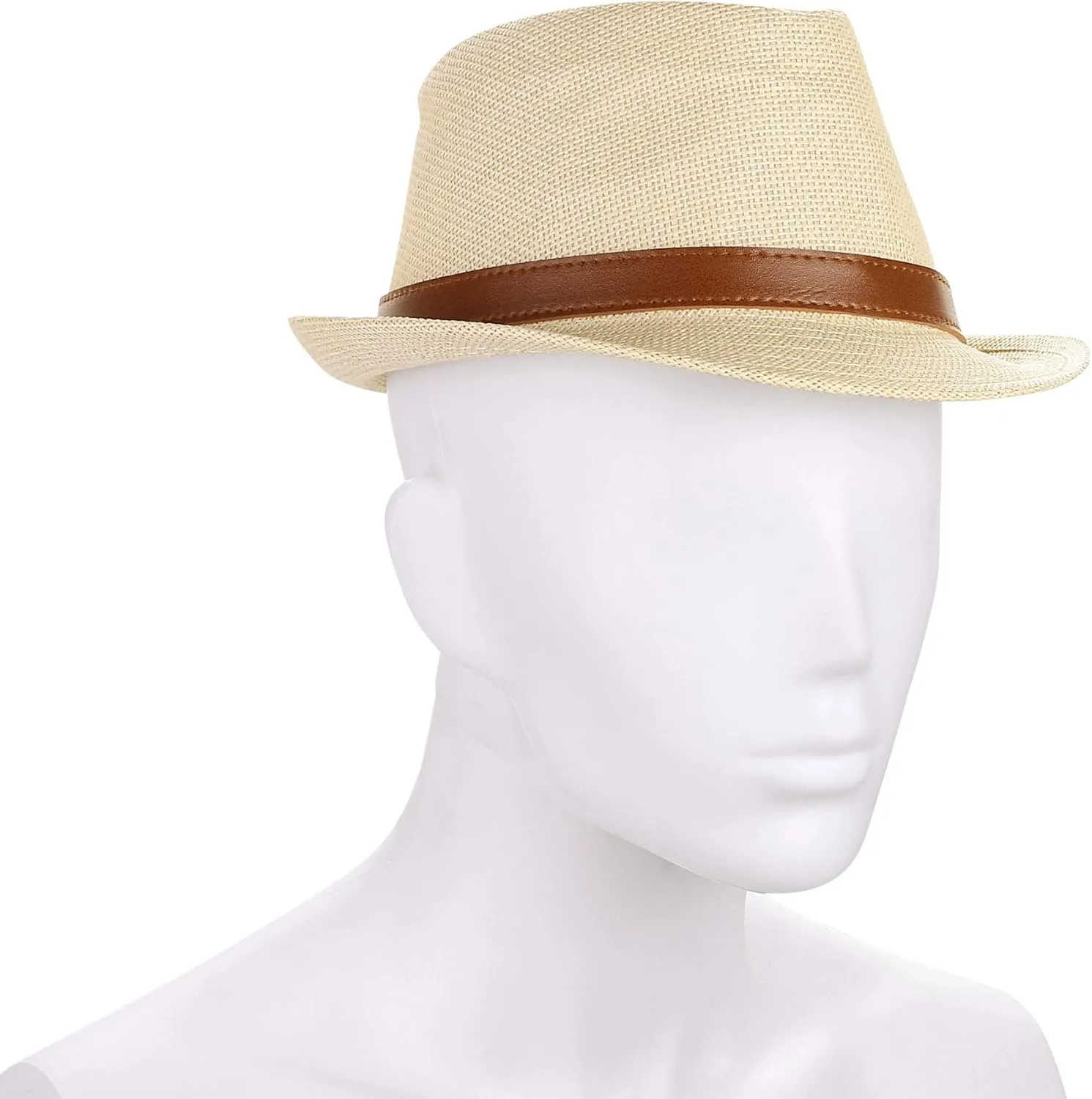 FALETO Straw Fedora Hat Classic Panama Trilby Hats Short Brim Sun Hat for Men Women