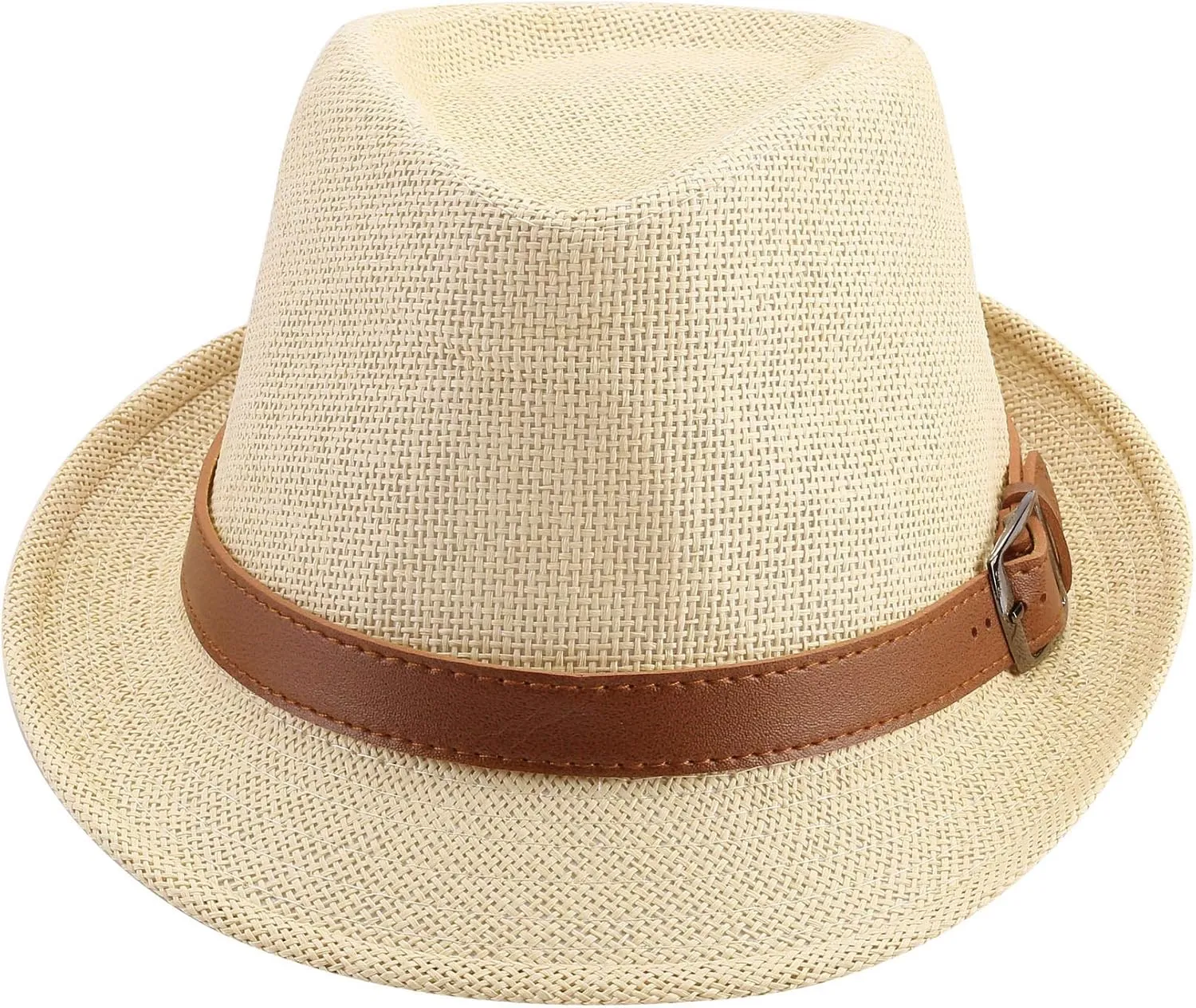FALETO Straw Fedora Hat Classic Panama Trilby Hats Short Brim Sun Hat for Men Women