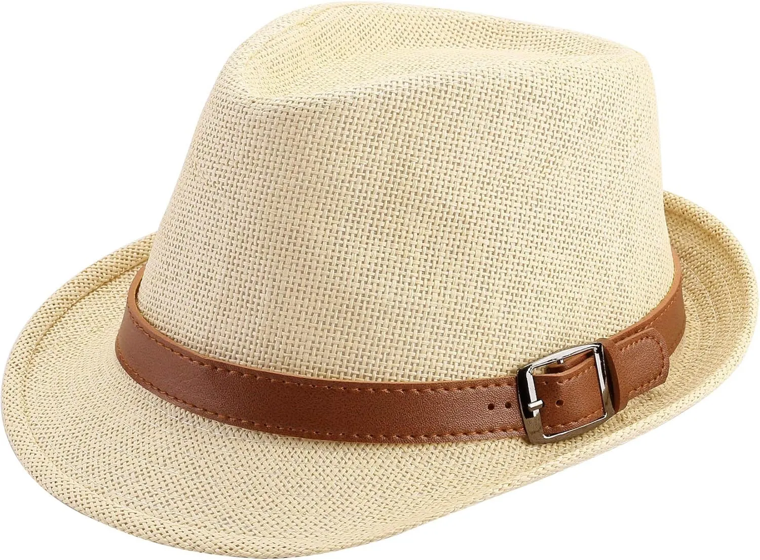 FALETO Straw Fedora Hat Classic Panama Trilby Hats Short Brim Sun Hat for Men Women