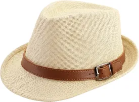 FALETO Straw Fedora Hat Classic Panama Trilby Hats Short Brim Sun Hat for Men Women