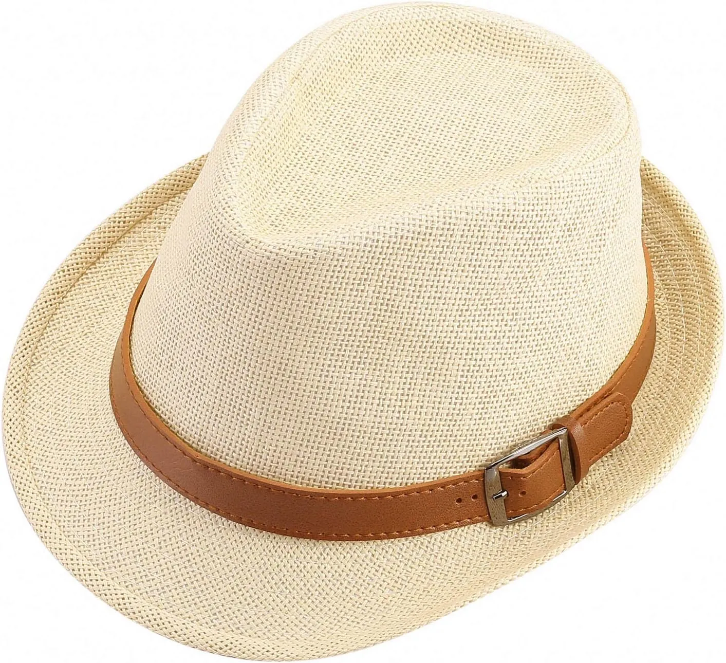 FALETO Straw Fedora Hat Classic Panama Trilby Hats Short Brim Sun Hat for Men Women