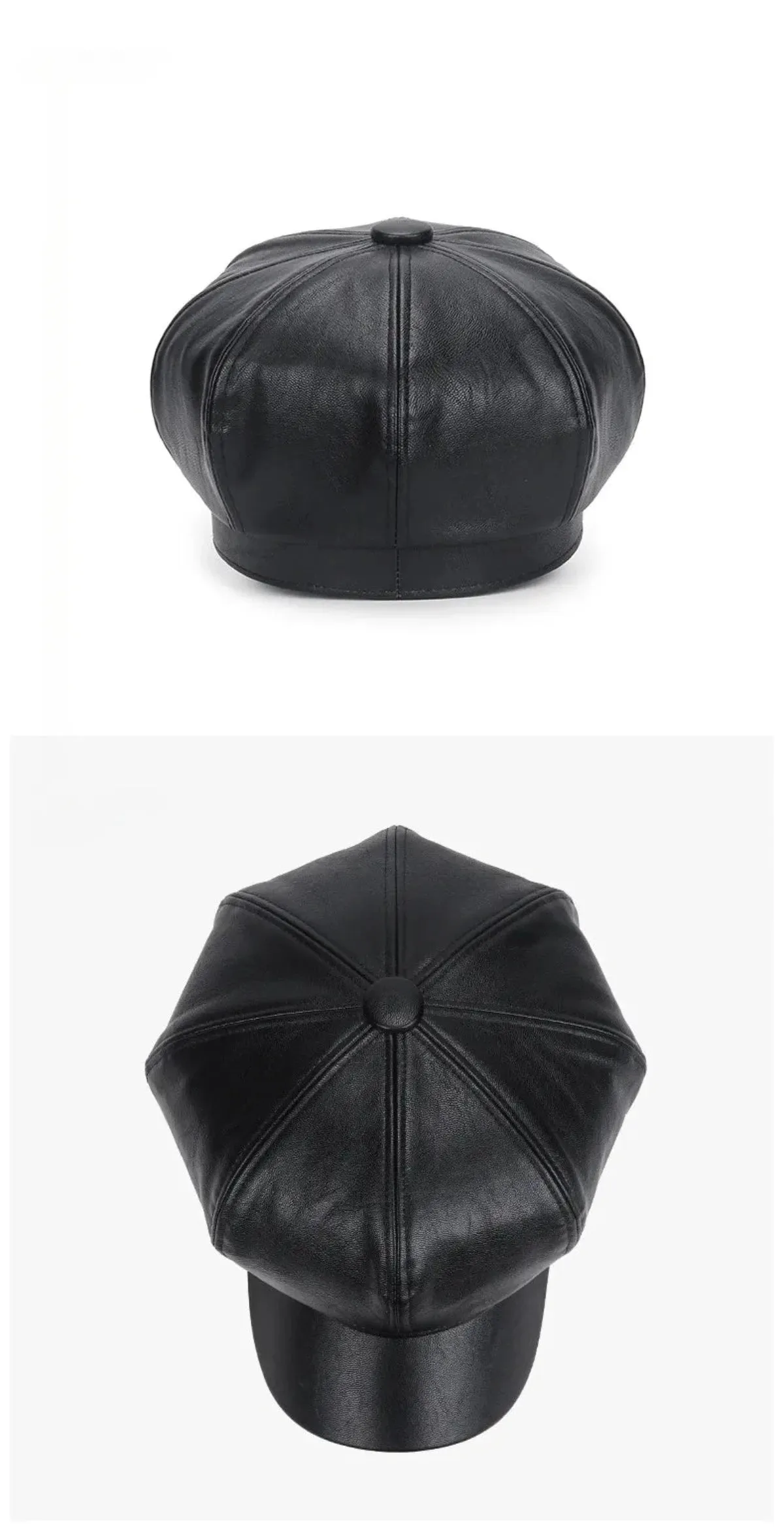 Faux Leather Adjustable Beret Cap