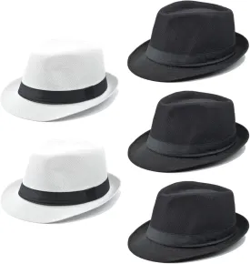 Gionforsy 5 Pack Mens Fedora Hat Classic 1920s Hat Short Brim Fedora Hats Summer Beach Panama Hat for Men Women