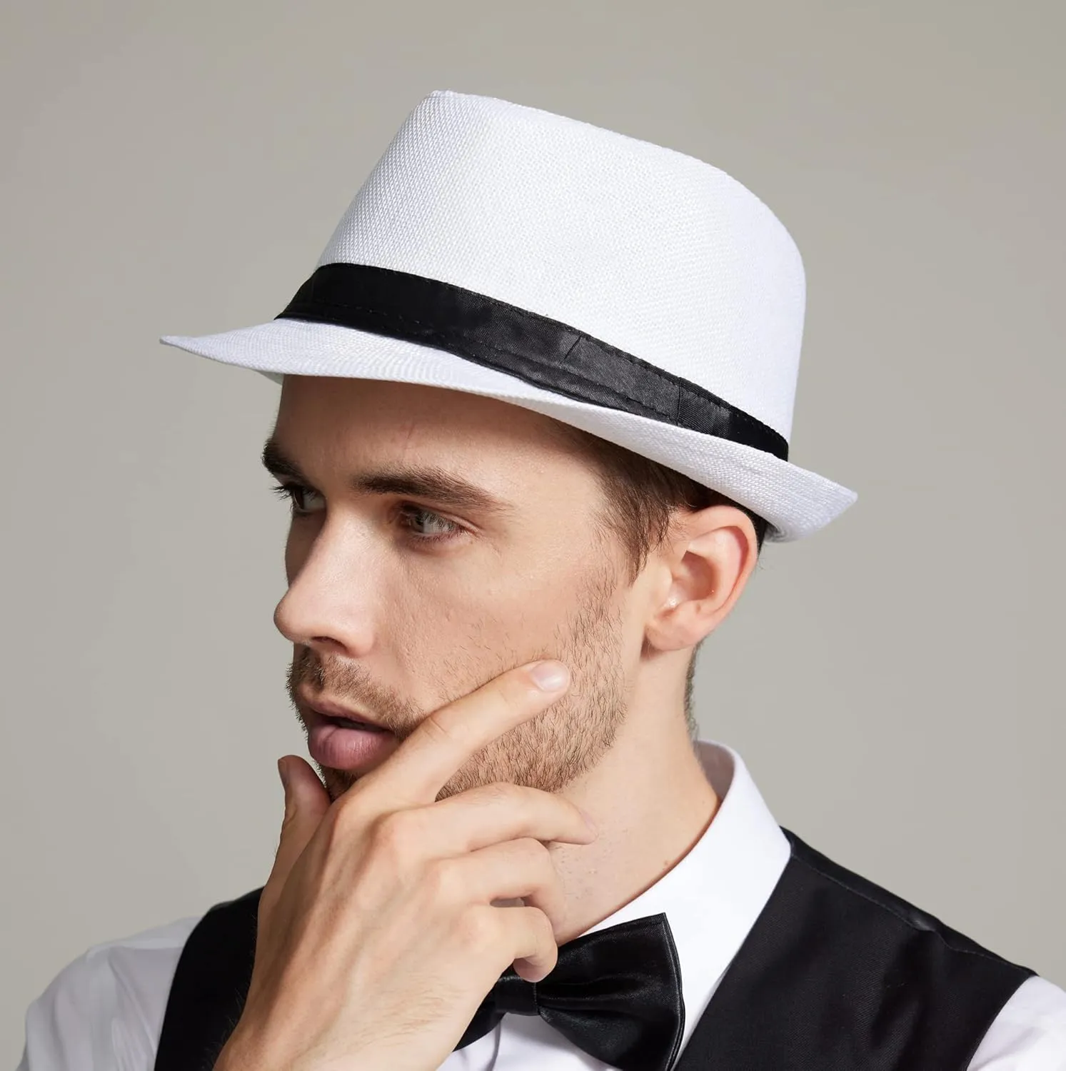 Gionforsy 5 Pack Mens Fedora Hat Classic 1920s Hat Short Brim Fedora Hats Summer Beach Panama Hat for Men Women