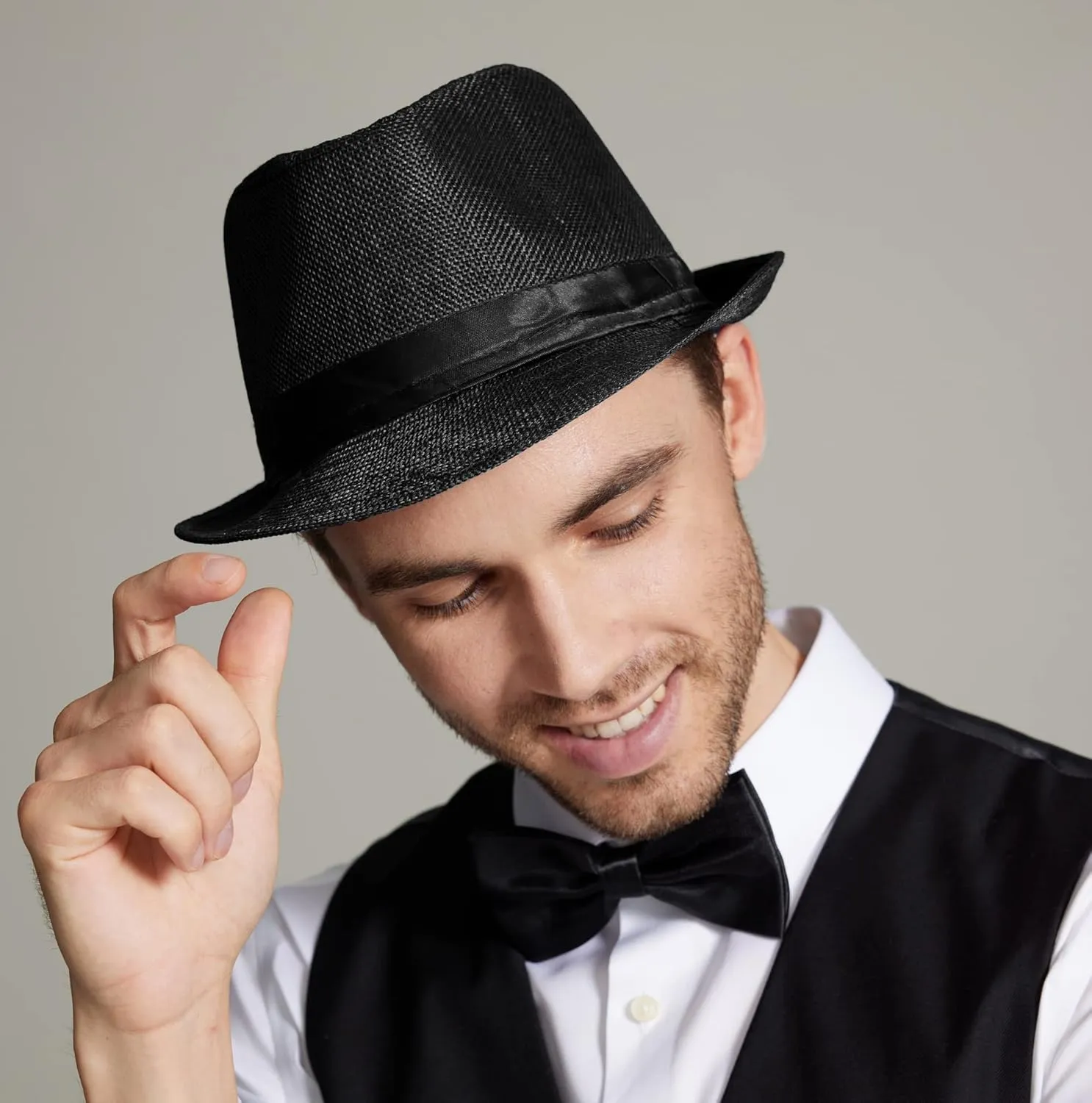 Gionforsy 5 Pack Mens Fedora Hat Classic 1920s Hat Short Brim Fedora Hats Summer Beach Panama Hat for Men Women