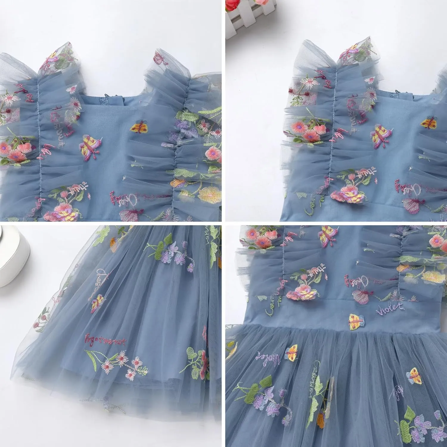 Girls Birthday Party Dress Butterfly Daisy Polka Dots Embroidery Princess Tulle Wedding Pageant Evening Gown