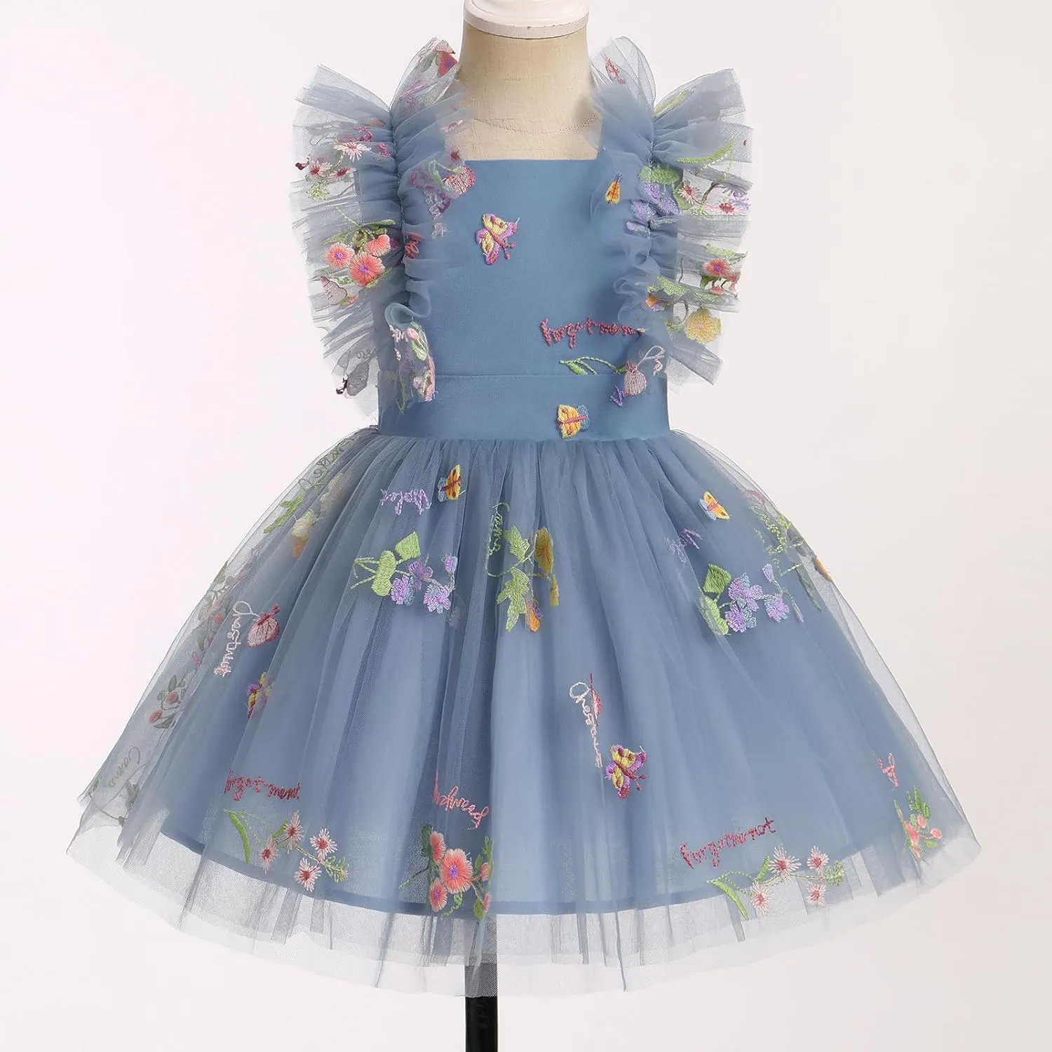 Girls Birthday Party Dress Butterfly Daisy Polka Dots Embroidery Princess Tulle Wedding Pageant Evening Gown