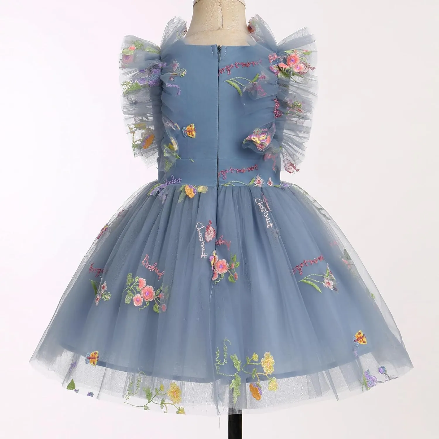 Girls Birthday Party Dress Butterfly Daisy Polka Dots Embroidery Princess Tulle Wedding Pageant Evening Gown