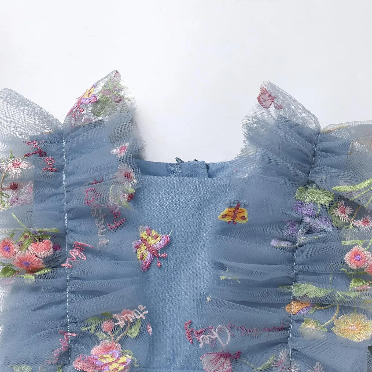 Girls Birthday Party Dress Butterfly Daisy Polka Dots Embroidery Princess Tulle Wedding Pageant Evening Gown