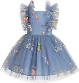Girls Birthday Party Dress Butterfly Daisy Polka Dots Embroidery Princess Tulle Wedding Pageant Evening Gown