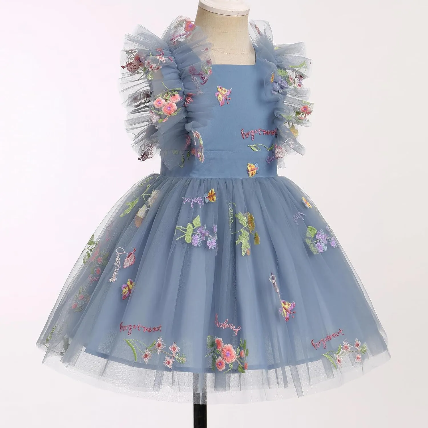 Girls Birthday Party Dress Butterfly Daisy Polka Dots Embroidery Princess Tulle Wedding Pageant Evening Gown
