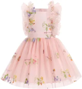 Girls Birthday Party Dress Butterfly Daisy Polka Dots Embroidery Princess Tulle Wedding Pageant Evening Gown